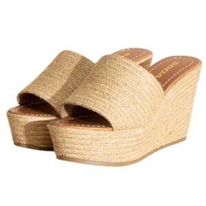 SODA Bounty-S Wedge Platform Heel Slide Raffia, size 10